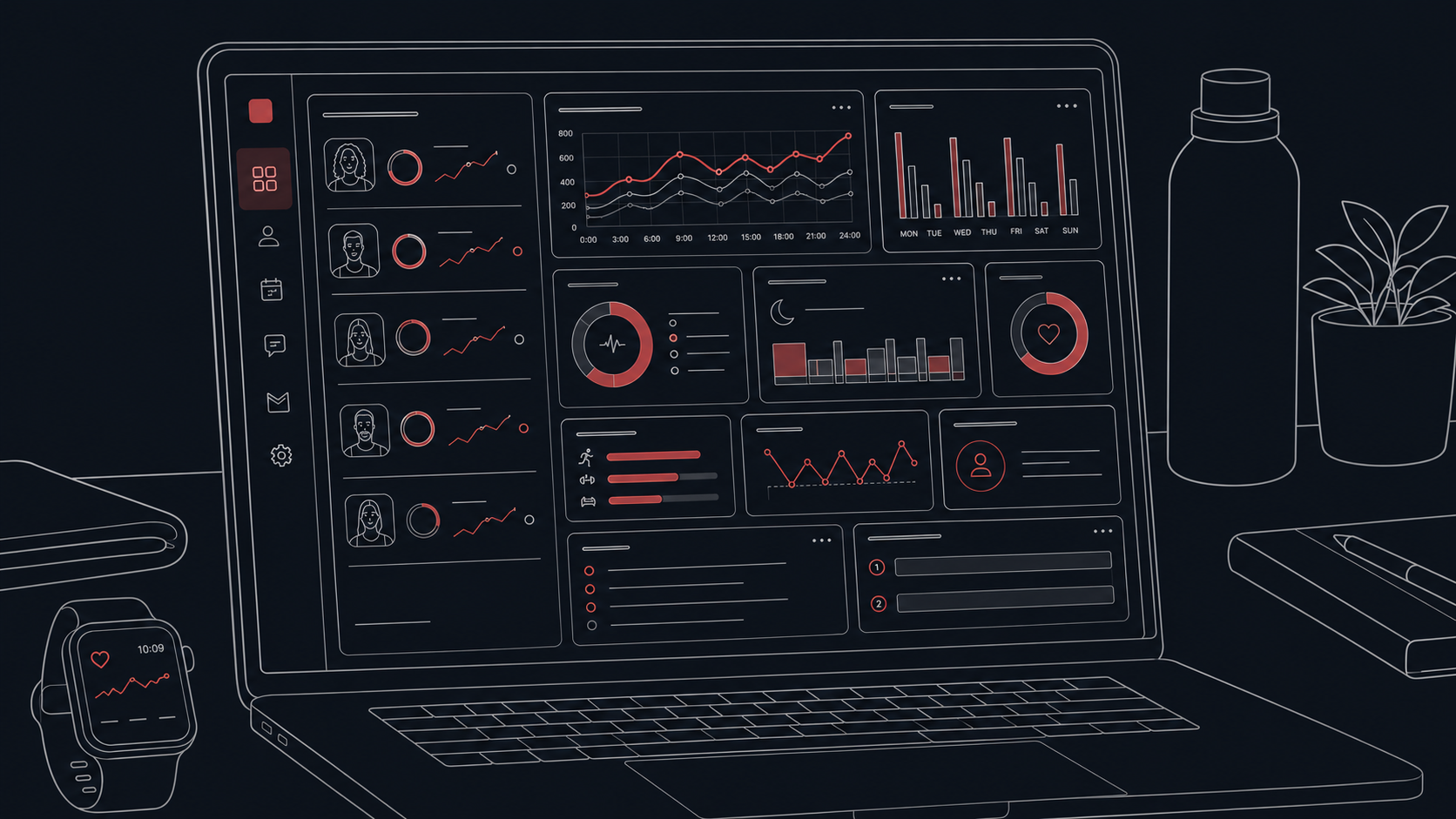 Fitness coaching dashboard with wearable data on a laptop